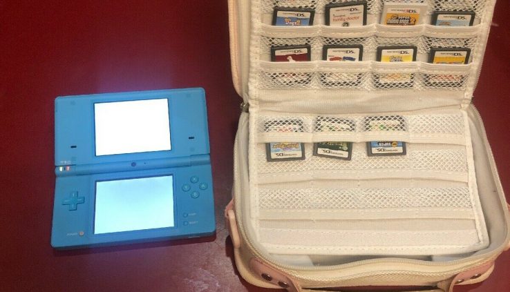 Nintendo DSi TWL-001 (Tested/Working) Gentle Blue. 15 Games NO CHARGER