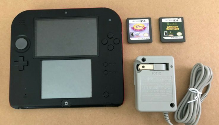 Nintendo 2DS Red with stylus two games and charger. Gargantuan working condition!