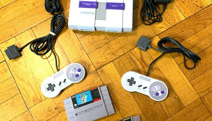 Immense Nintendo SNES Console w/ OEM Controllers + Mario World & Mario Kart Bundle