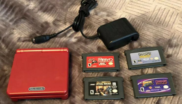 Nintendo Game Boy Advance SP Handheld System – Flame Purple Bundle With 4 Video games