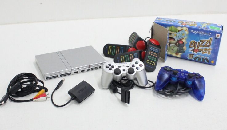 PlayStation 2 Slim w/ 2x Controllers and Buzz Song Quiz Sport #452