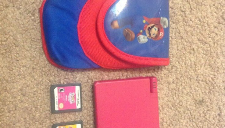 Nintendo Dsi System Red With Charger, Mario Case, And 3 Video games