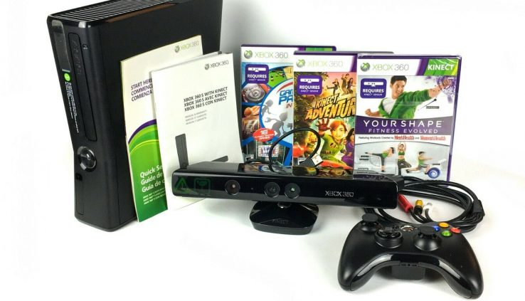 Microsoft Xbox 360 with Kinect + Controller + Games, 4GB Unlit Console 