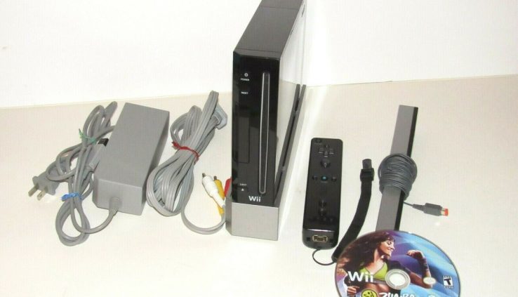 Nintendo Wii Console Dark RVL-001 Bundle Controller Bar AC Adapter Zumba 2 Game