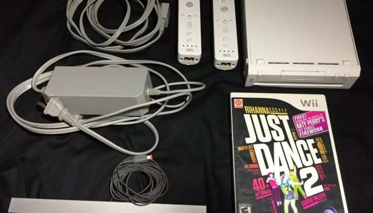 Nintendo Wii White Console +Accessories – 2 Controllers & Merely Dance 2!!