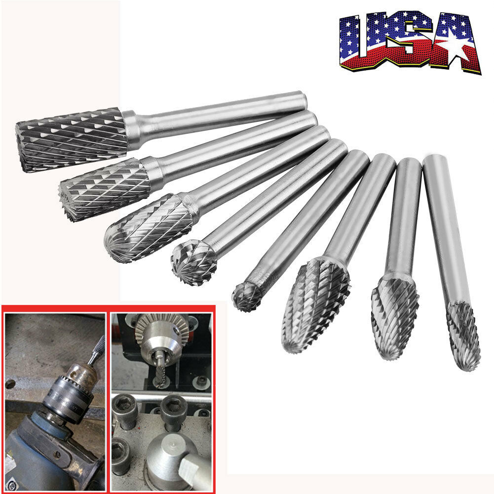 8 Pcs Tungsten Carbide Burrs Rotary Burr Procedure Head 1/4'' Shank Die