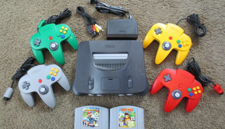 Nintendo 64 Mario Kart Bundle! Murky Console+Video games+4 Controllers lot n64 machine