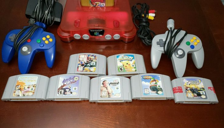 Nintendo 64 Watermelon Crimson Console With Video games