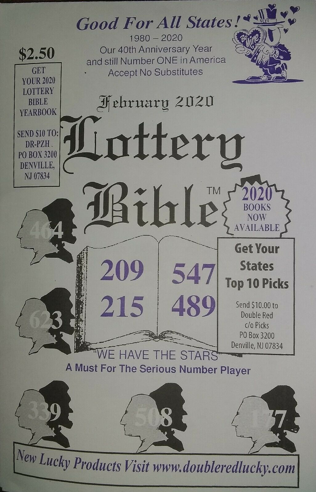 Lottery Bible February 2020 AllStates Pick 3 & 4 plus extra 123 5dimes