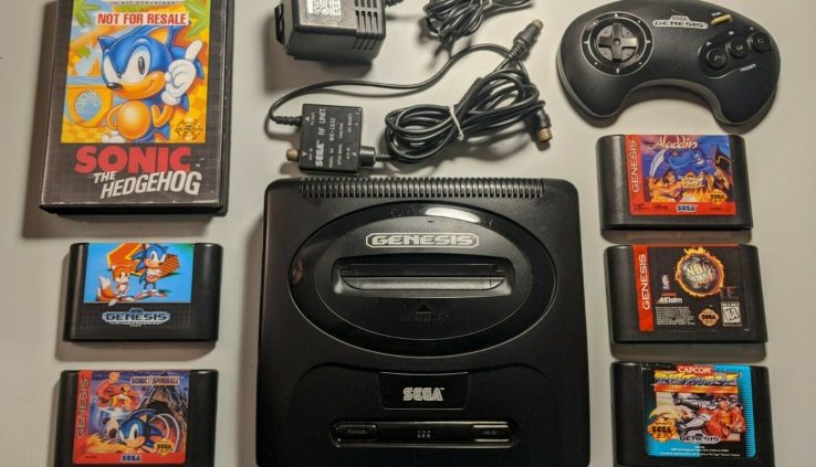 Sega Genesis Lot Mannequin 2 Bundle- Console, Controller, Adaptor, RF and 6 Video games!