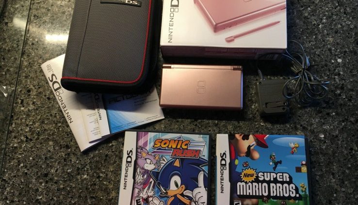 Nintendo DS Lite Steel Rose Handheld Machine with Sonic Scamper & Gargantuan Mario Bro