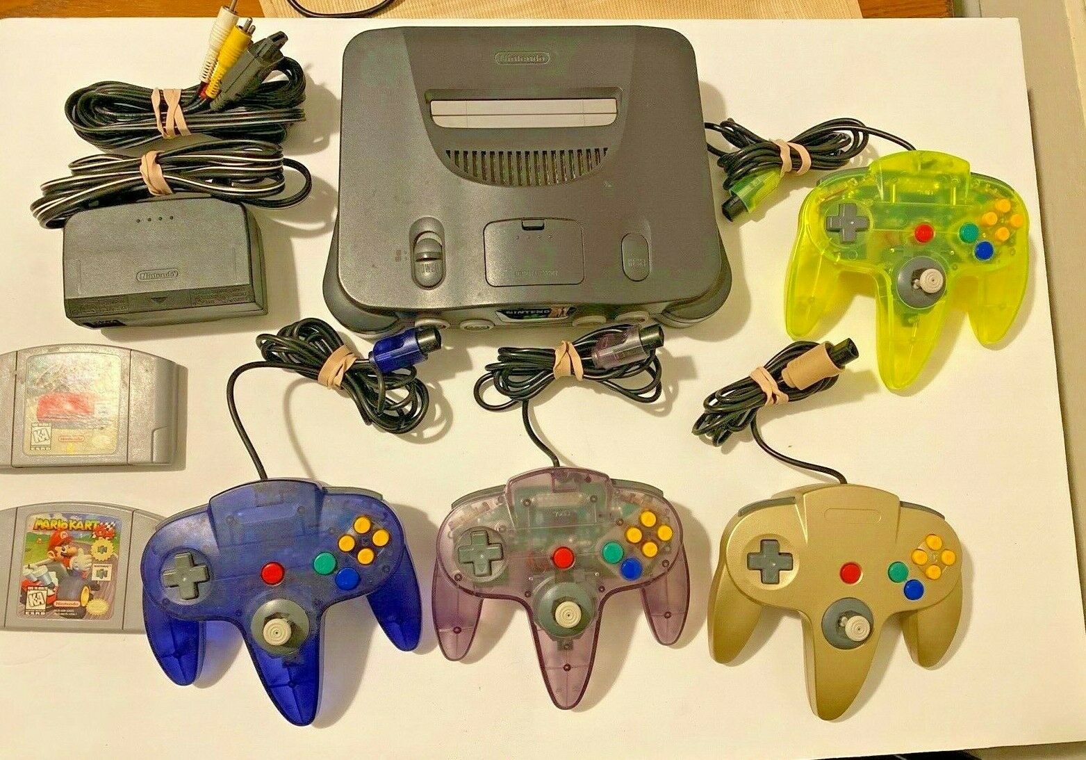 Nintendo N64 w/ Jumper Pak, Four Controllers, Mario Kart 64 and Cruis'n ...