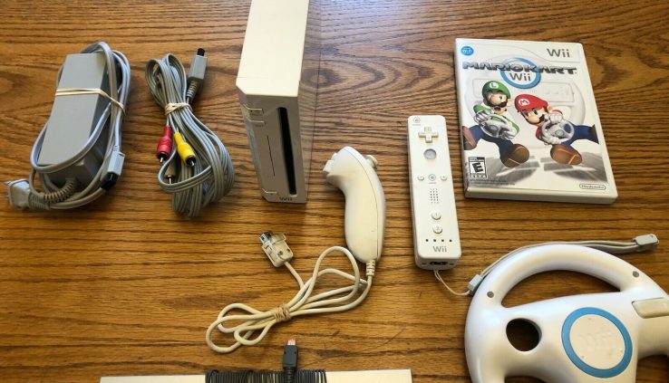 Nintendo Wii Console  with Mario Kart and Wheel, Controller, Nunchuck!!