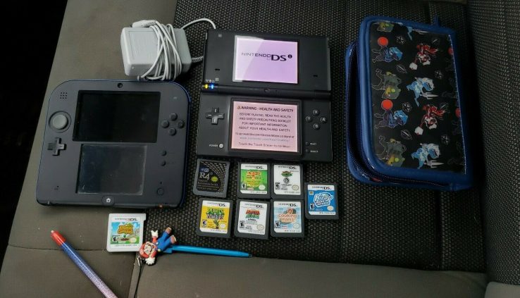 Nintendo DSi and 2ds lot with video games and charger for 2ds. Involves case and pens