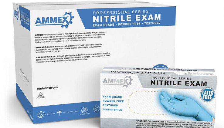 1000/Cs AMMEX Blue Disposable Gloves Medical Nitrile Powder Free Non Vinyl Latex