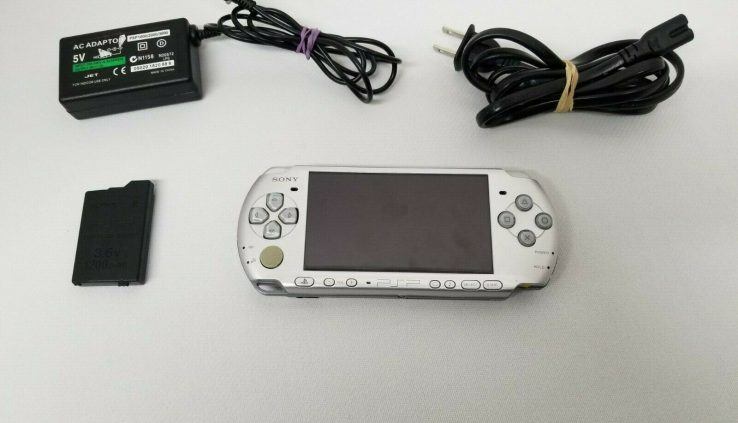 PSP 3001 Working Silver Sony PSP Lot with Charger, 2 Video games & 3 Movies