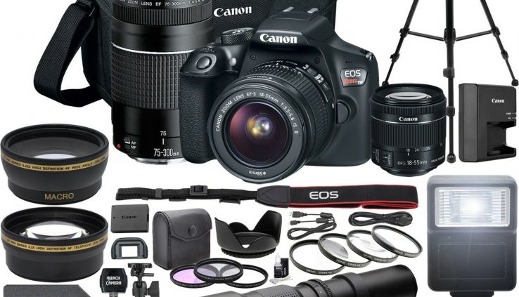 Canon EOS Arise T6 DSLR Digicam w/ 18-55mm IS II + 75-300mm III Dual Lens Knowledgeable Bundle