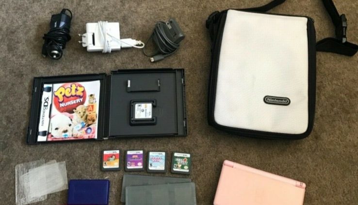 Nintendo DS Lite Pink Handheld Console with Case, Games, Chargers