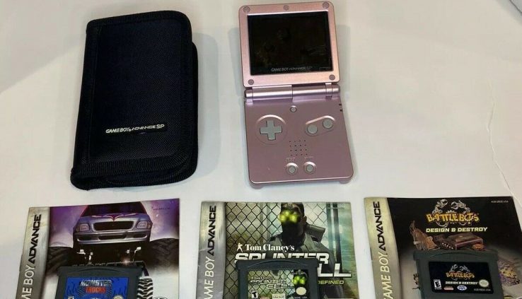 Nintendo Game Boy Come SP AGS-101 Pearl Crimson w/3 Video games, Manuals and Game Case