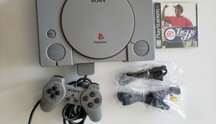 Sony PlayStation Initiate Gray Console (SCPH-9001) W/ Controller PS1 tiger woods