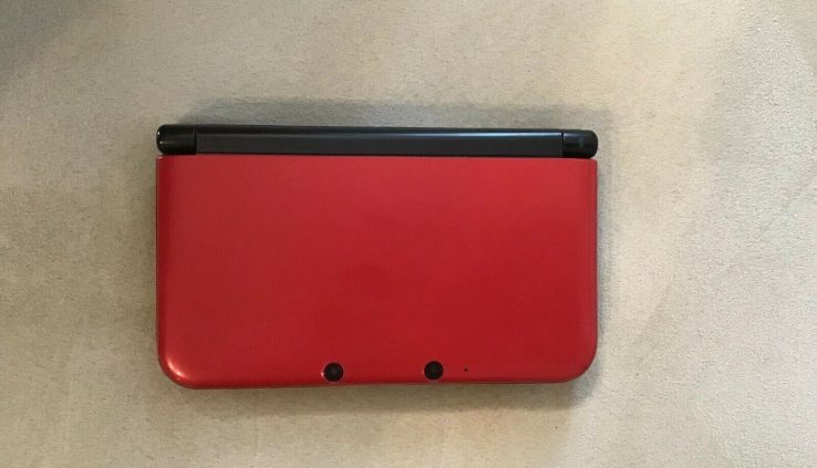 Red Nintendo 3DS XL Handheld Gaming System + Charging cable + Mario Case