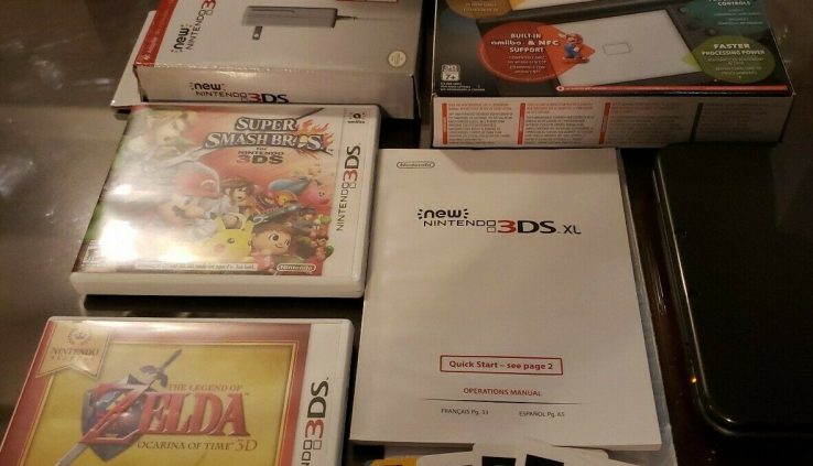 Nintendo 3DS XL Bundle w/ Broad Crash Bros, Zelda & AC Adapter. Pre Owned.