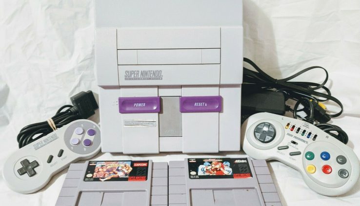 Clever Nintendo SNES Console Bundle w/ Cables,Energy Present,2 Video games,2 Controllers 