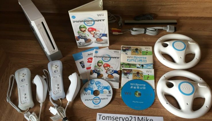 Nintendo Wii Console Mario Kart Bundle With Wii Sports actions and 2 Wheels AWESOME