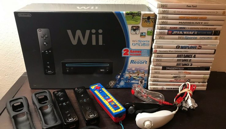 Nintendo Wii Console Bundle With Mario Kart 3 Controllers 19 Video games Total