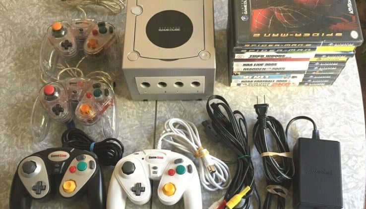 Nintendo Platinum GameCube DOL-101 Console w/ 4 Controllers & 10-Game Lot, Cords