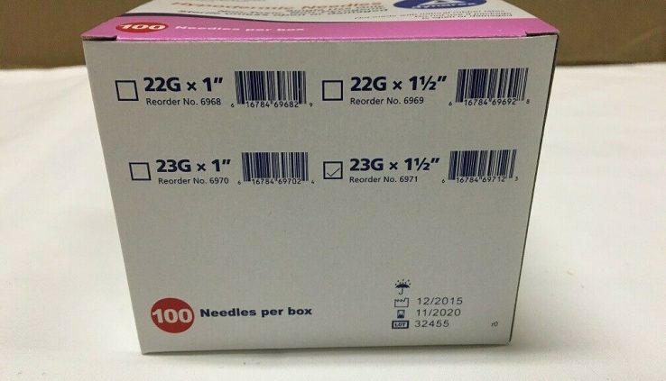 Lot of 100 Needle 23Gx1 1/2″ Sterile Needles- Label NEW