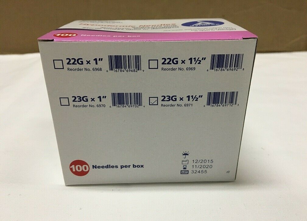 Lot of 100 Needle 23Gx1 1/2" Sterile Needles Label NEW on 