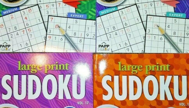 4 Unique Mountainous Print Sudoku Puzzle Books~80 Puzzles in EACH Lot of 4