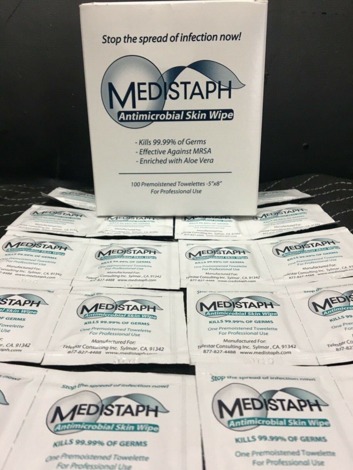 Medistaph Antimicrobial Pores and skin Wipes 100 ct. 1 field
