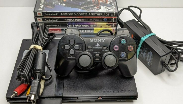 Sony Playstation2 Slim Console Sunless SCPH-70012 PS2 Cords Controller 5 Games