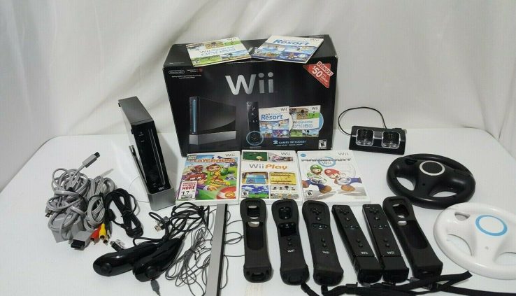 Nintendo Wii Dark Wii Sports activities Resort Bundle System Console Plus Extras and Video games