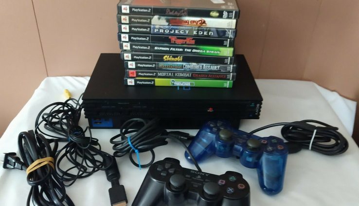 PlayStation 2 PS2 Plump Console W/ 9 Video games – 2 Controllers – Lot Working Bundle
