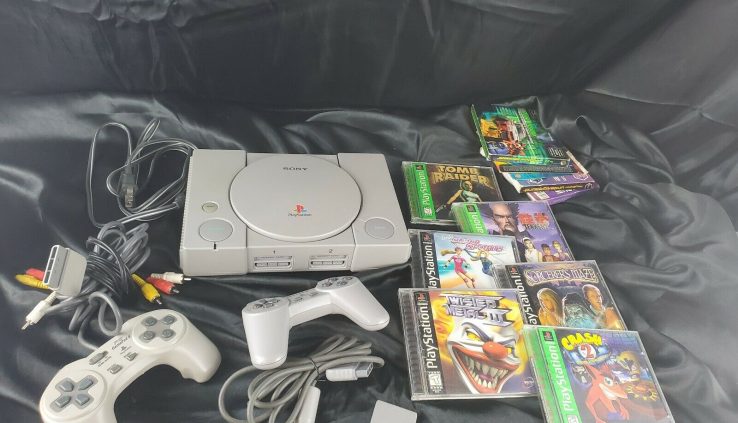 Long-established PlaystationPS1 Console Games Bundle Lot Cables 2 Controllers