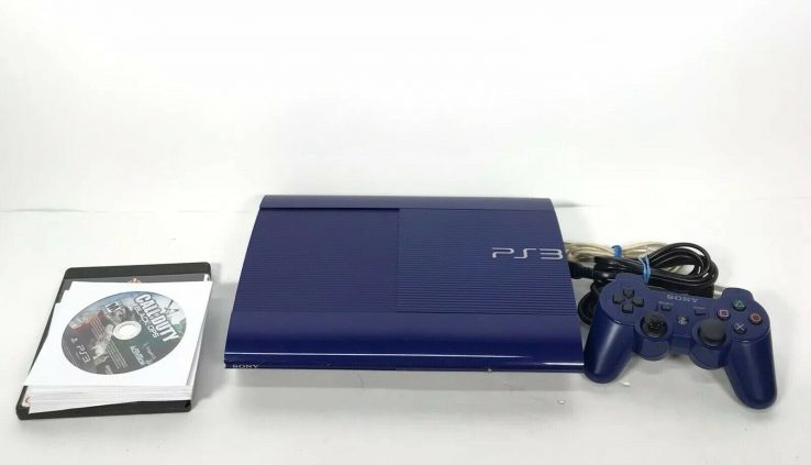 Sony Ps3 Enormous Slim 250gb Console Azurite Blue PS3  W/ 12 Video games *READ*