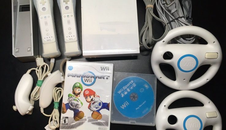 Wii Console Mario Kart Bundle with Wii Sports, 2 Controllers & 2 Wheels