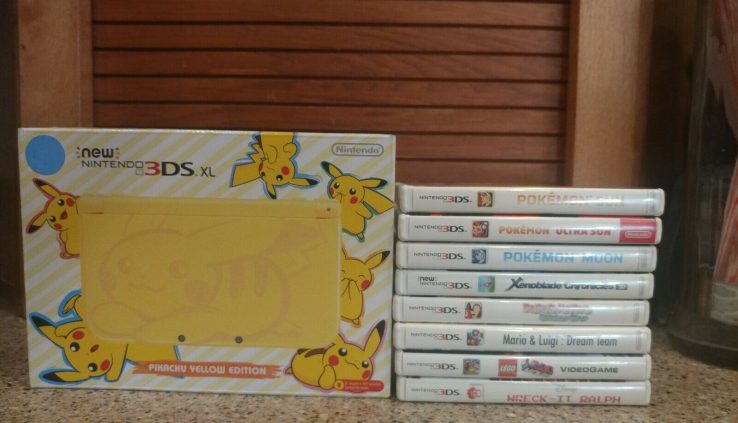 Unique 3DS XL Pikachu Yellow Version US Version + 8 Games !!! Nintendo !!!