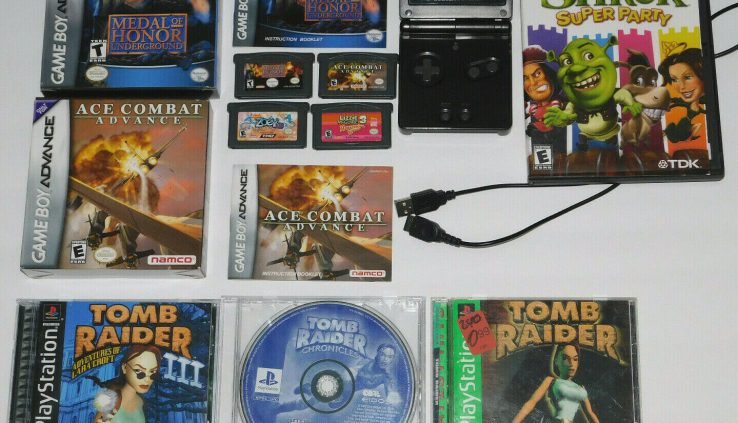 Nintendo Recreation Boy Strategy Black and some random video games Tomb raider, ace fight