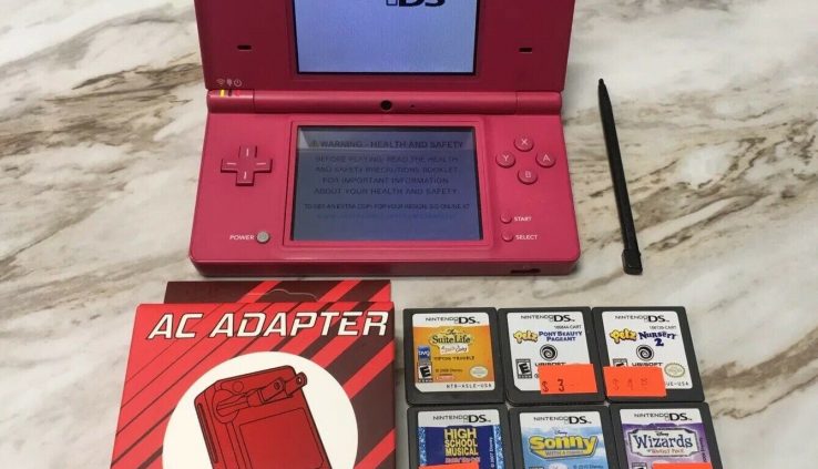 Nintendo DSi Red Scheme Bundle Console Lot 6 Games + Charger + Stylus DISNEY