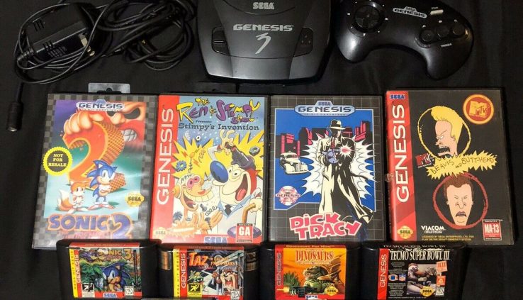 Sega Genesis 3 Console & Recreation Lot Sonic Dick Tracy Beavis & Butthead
