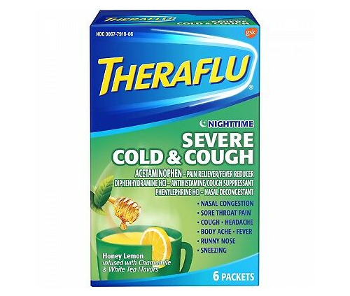 TheraFlu Dreary night Severe Cool & Cough Honey Lemon, 6 Packets Exp. 05/20