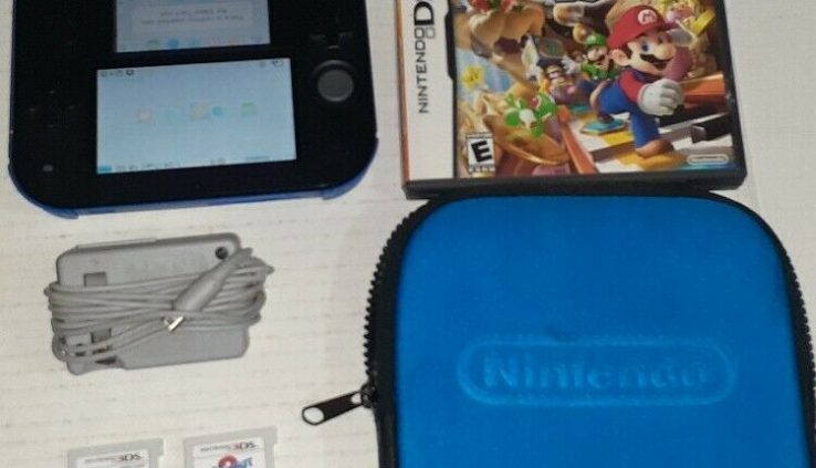 Nintendo 2DS Blue & Shadowy Handheld System With Charger & 3 Games Mario Birthday celebration Ds