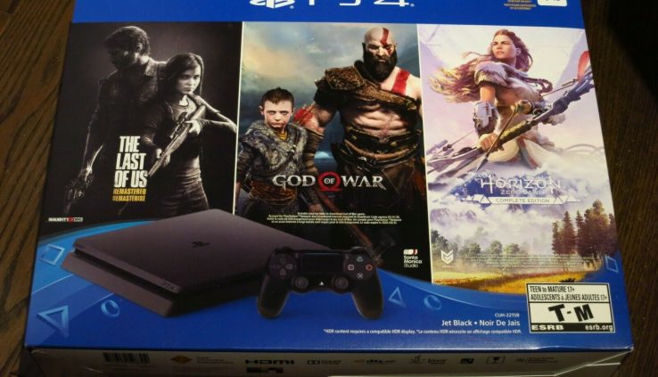 Sony PlayStation 4 PS4 Slim 1TB Console w/ 3 Video games Closing of Us God of War Horizon