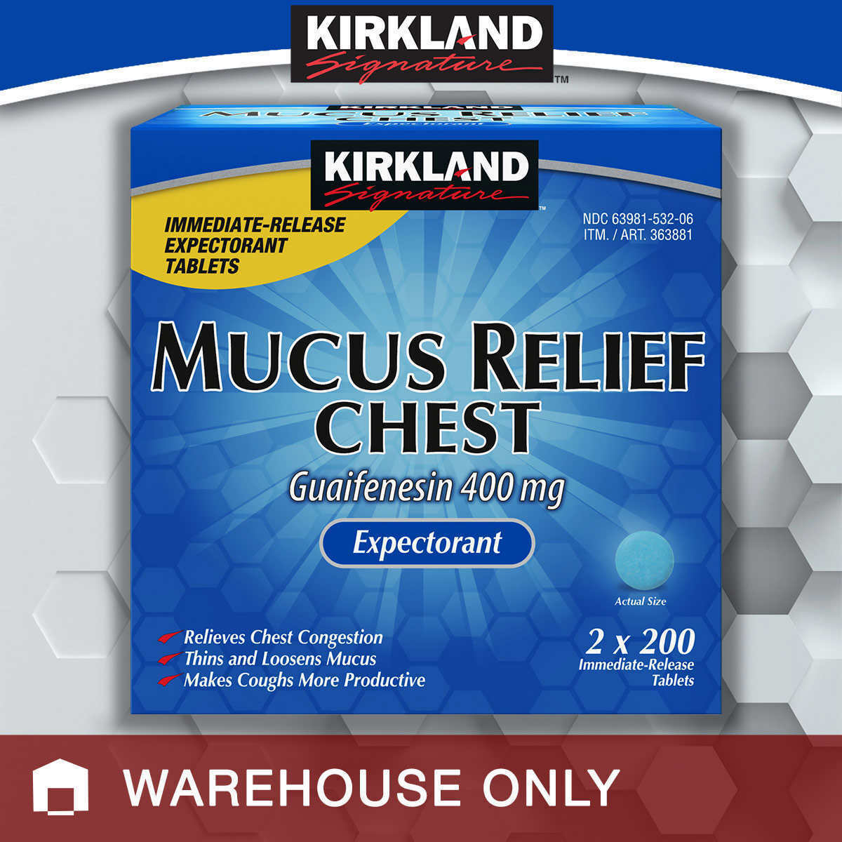 Kirkland Mucus Reduction Guaifenesin 400mg Chest Expectorant 400