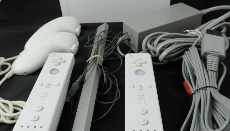 Wii Bundle Console Wiimotes Nunchucks Stream Sensor Vitality Twine AV Cable 6 Games