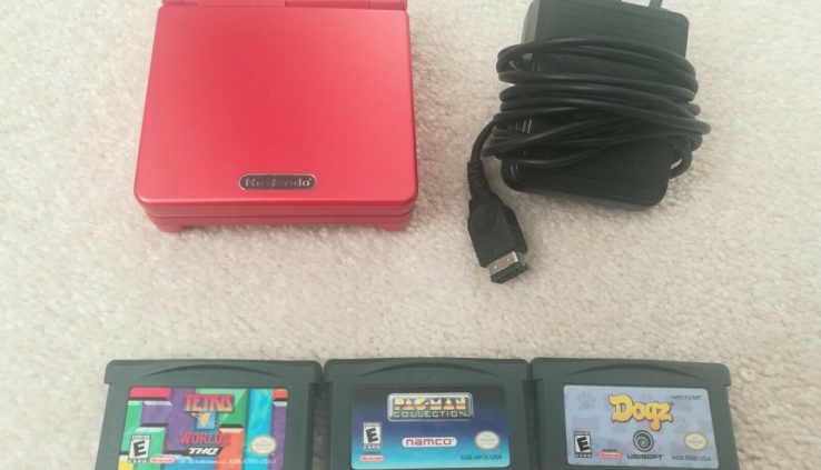 Game Boy Advance SP + 3 Video games – Flame Red – AGS-001